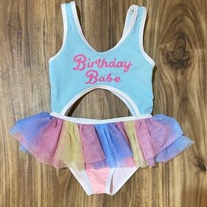 Fancy Shmancy Birthday Babe Blue Swimsuit with Tutu